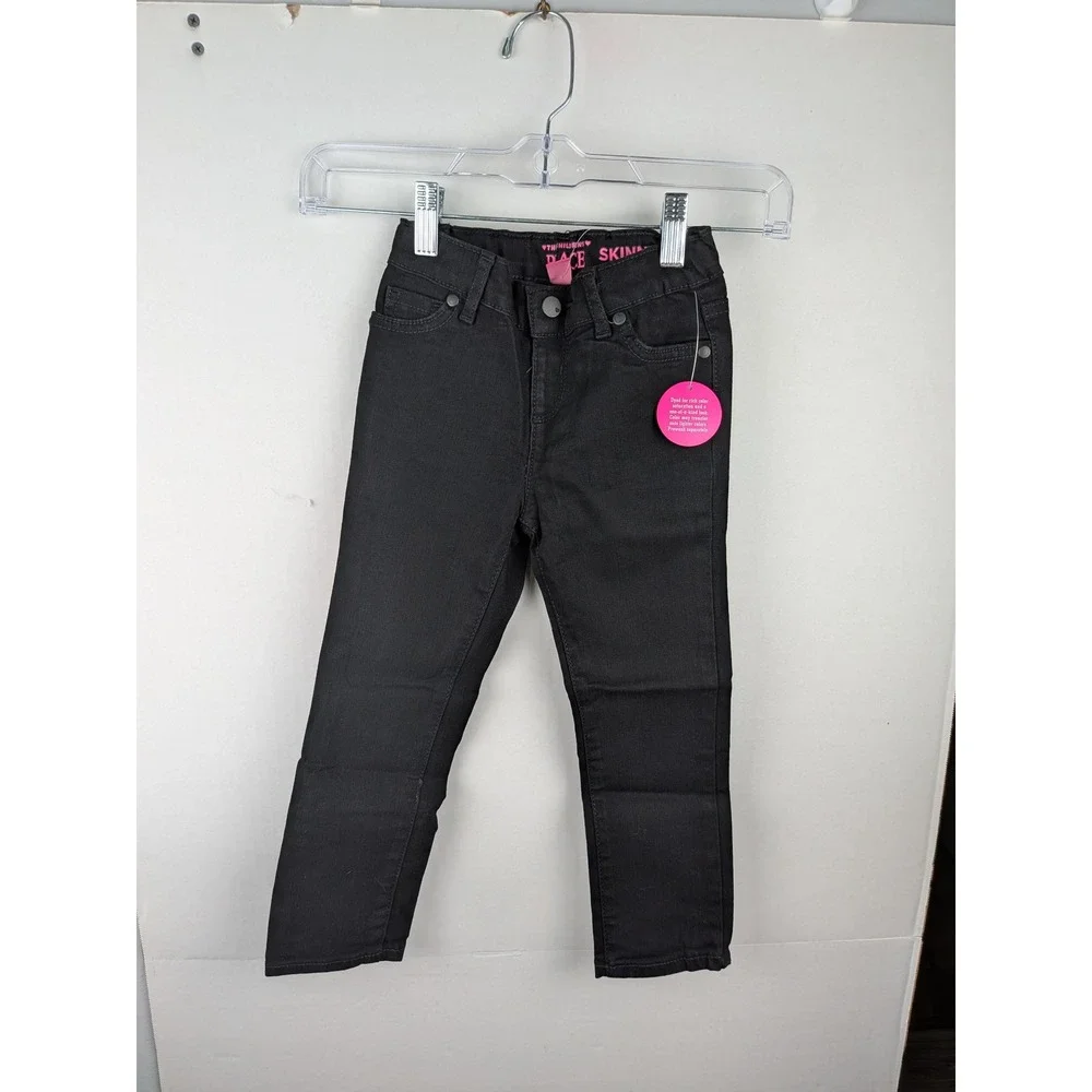 The Childrens Place Kids Skinny Jeans Black Denim Adjustable Waist 4T NEW